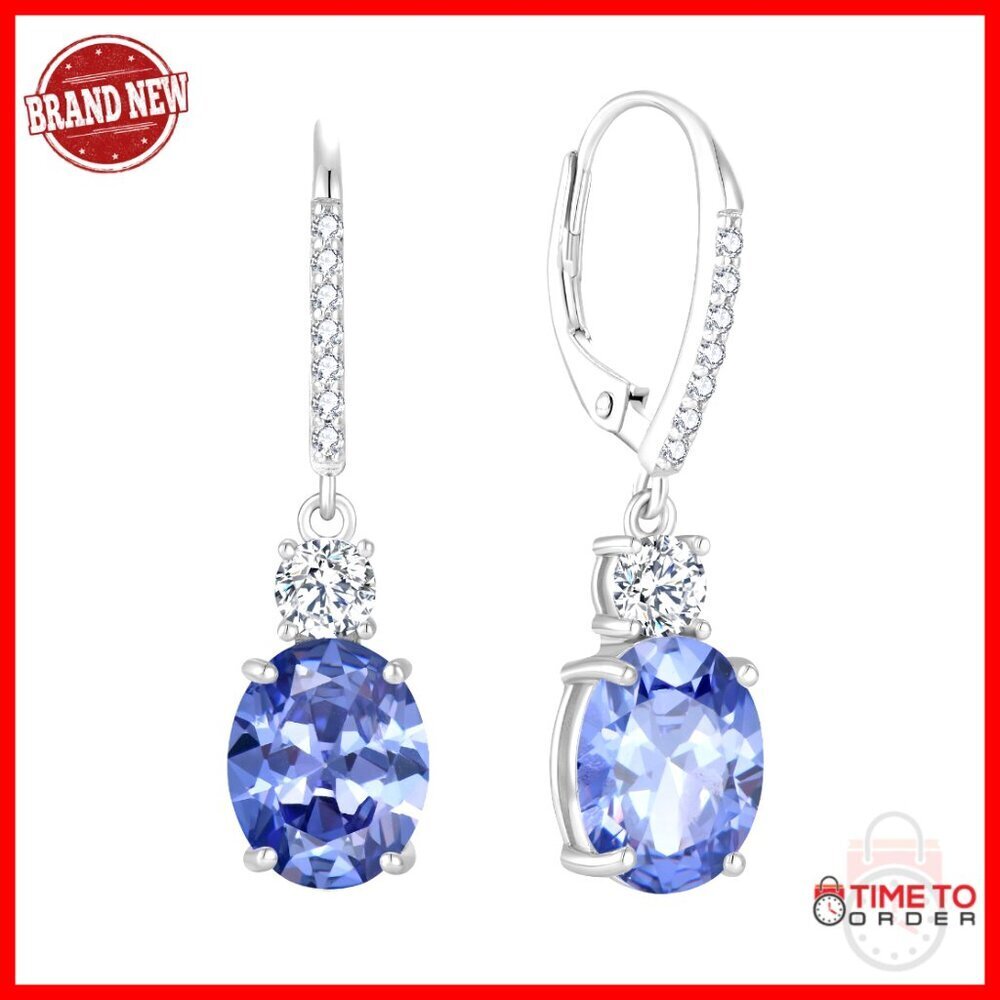 Sterling Silver Leverback Drop Earrings with Birthstone, 30mm